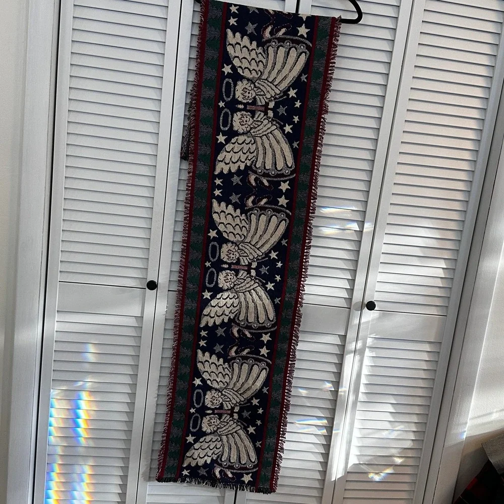 Vintage Angel‎ Christmas Tapestry Table Runner 90s Blanket